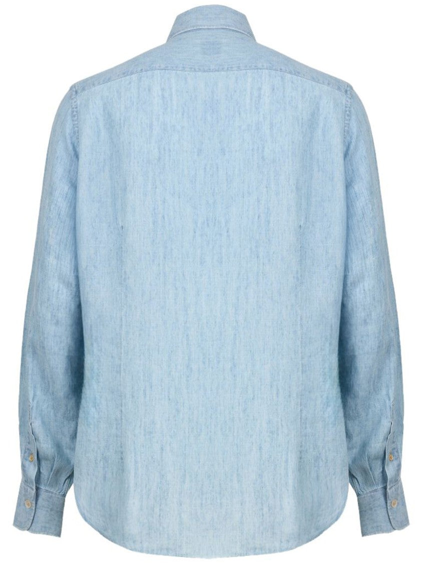 Eleventy Light Blue Washed Denim Pointed Shirt