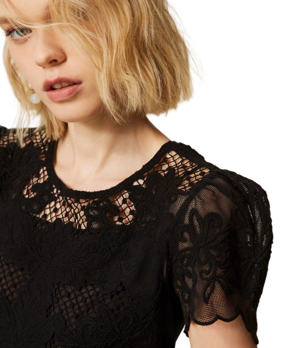 Twin-Set Cotton-Blend Dori Embroidered Scalloped Hem Blouse