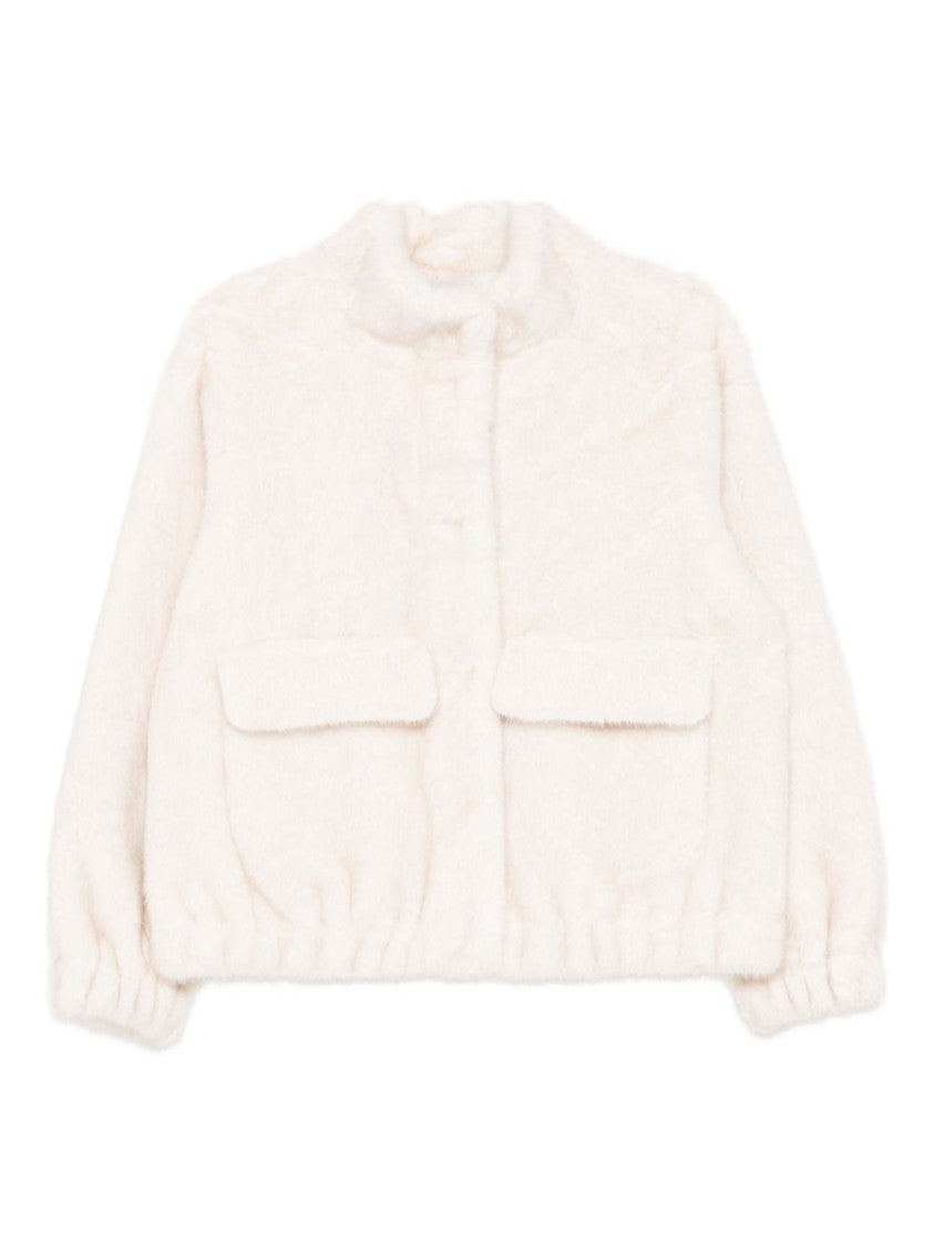 Michael Kors Plush Cropped White Jacket With Stand Collar