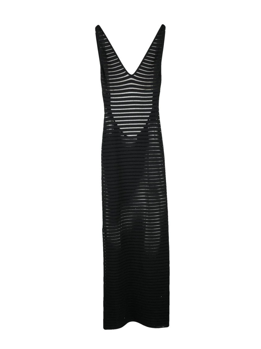 Elisabetta Franchi Black Viscose Polyester Women Long Stretch Knit Dress
