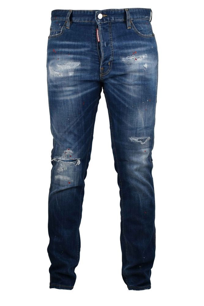 Dsquared2 Blue Stretch Cotton Jeans With Paint Effect