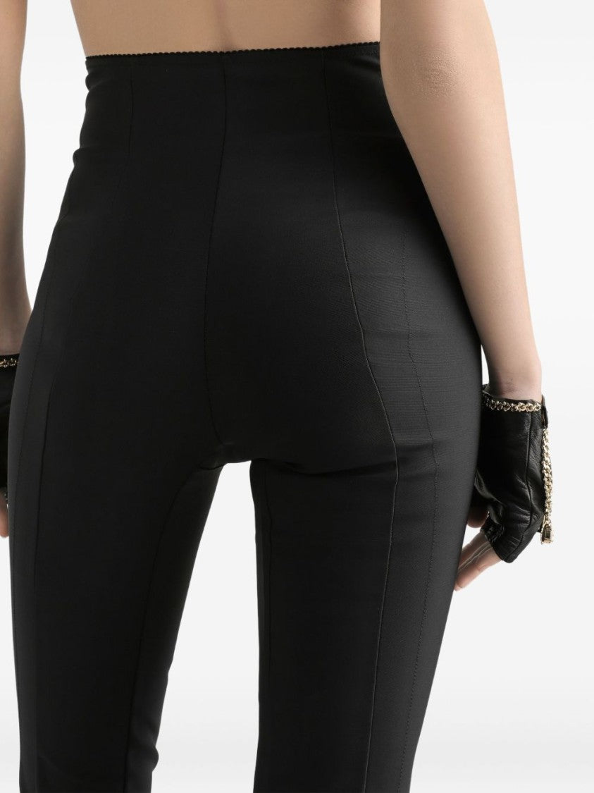 Dolce & Gabbana High-Waisted Black Satin Leggings With Scalloped Detail