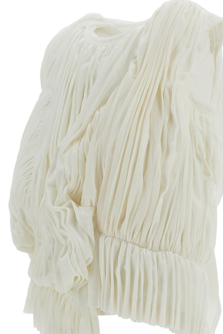 Comme Des Garçons White Asymmetrical Pleated Sleeveless Top