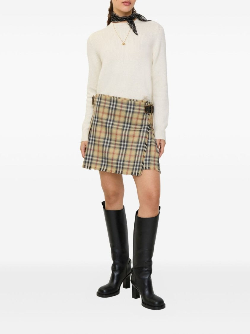 Burberry Multicolor Wrap Fastening Wool Mini Skirt