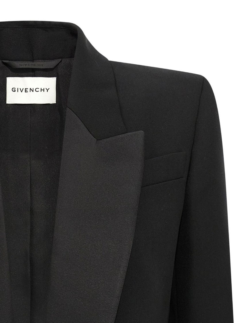 Givenchy Cropped Tailored Jacket In Black Grain De Poudre Wool