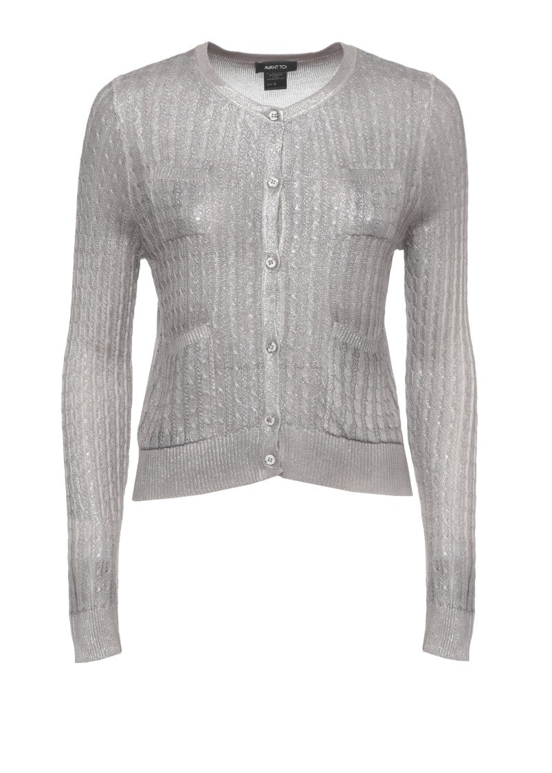 Avant Toi Silver Cotton Crewneck Cardigan