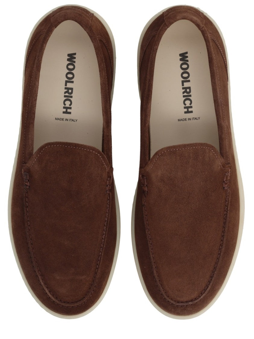 Woolrich Smooth Suede Moccasin Loafers With Contrasting Rubber Sole