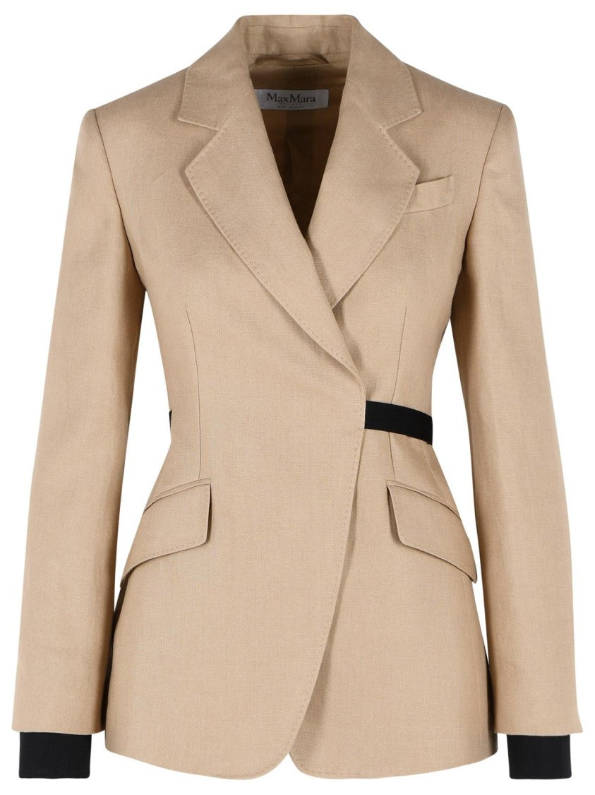 Max Mara 'Fionda' Double-Breasted Blazer In Pure Camel Linen Natté