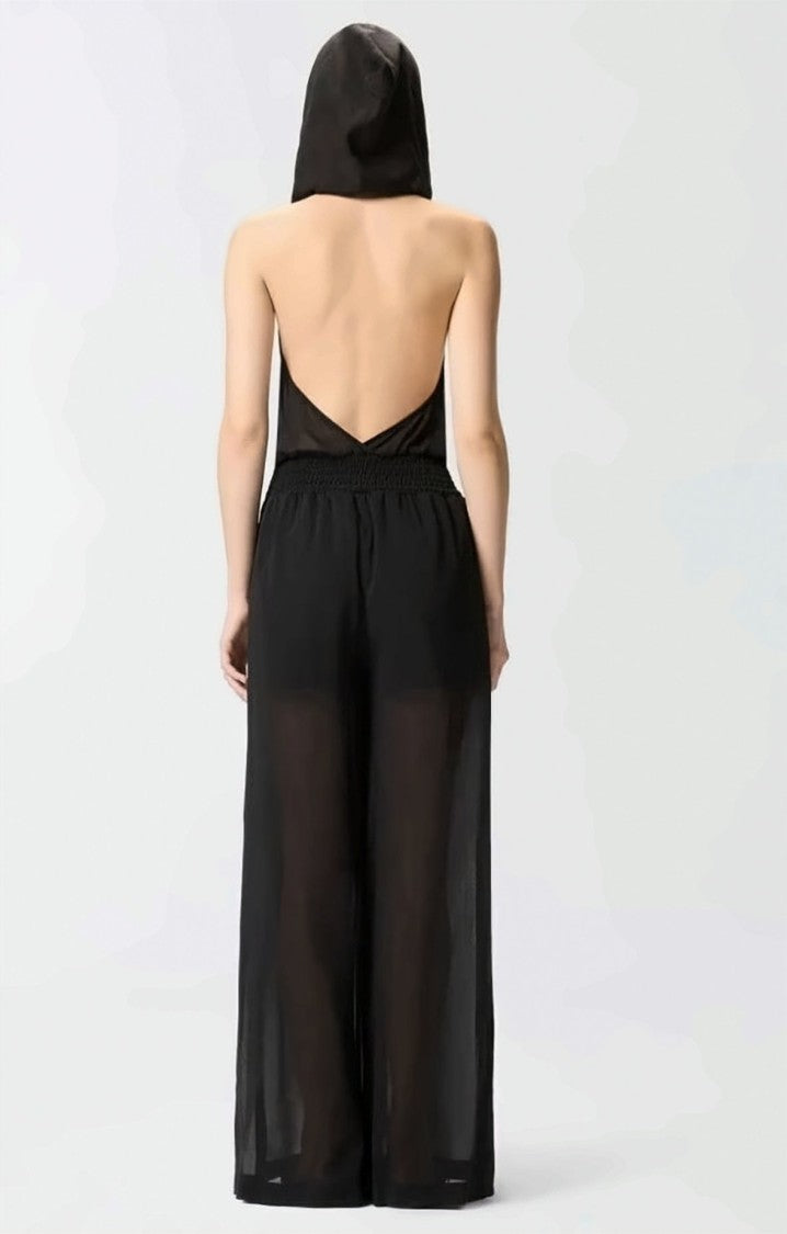 Pinko Camporosso Black Voile Hooded Jumpsuit