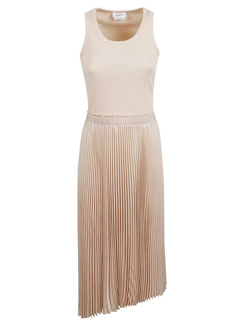 Alexander Mcqueen Sleeveless Midi Dress In Powder Pink Cotton Rib