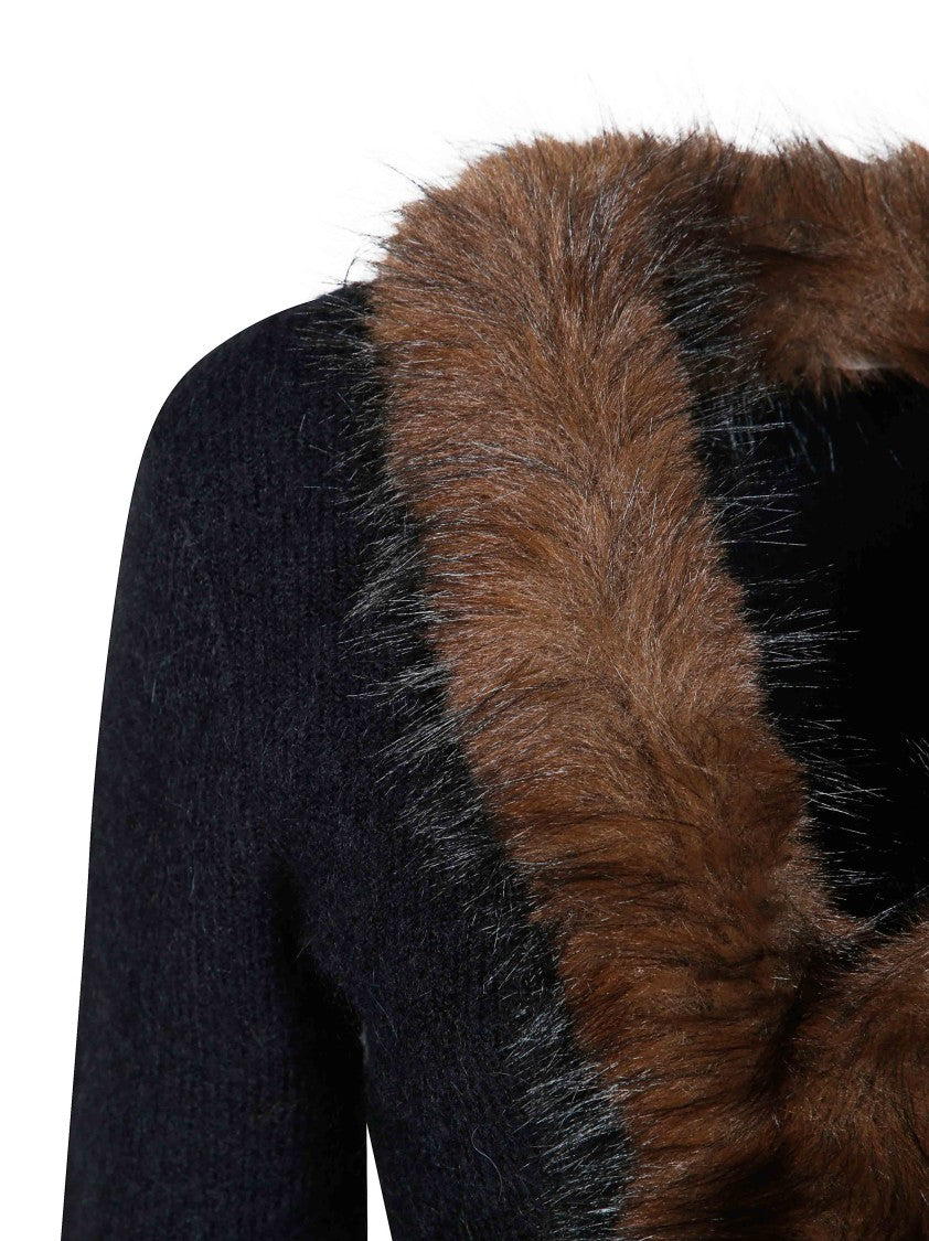 Self-Portrait Brown Faux Fur Trim Cropped Cardigan