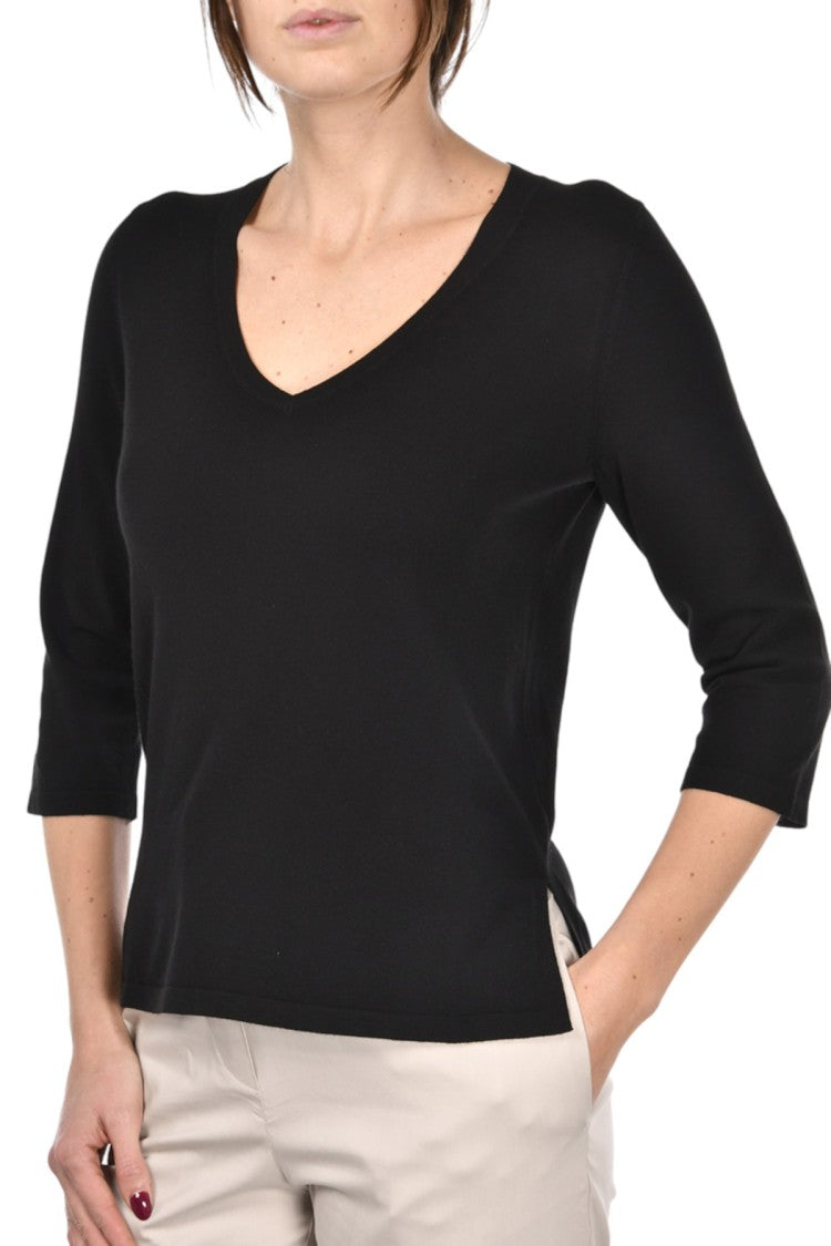 Paolo Fiorillo Capri Black Viscose Top With Wide V-Neckline