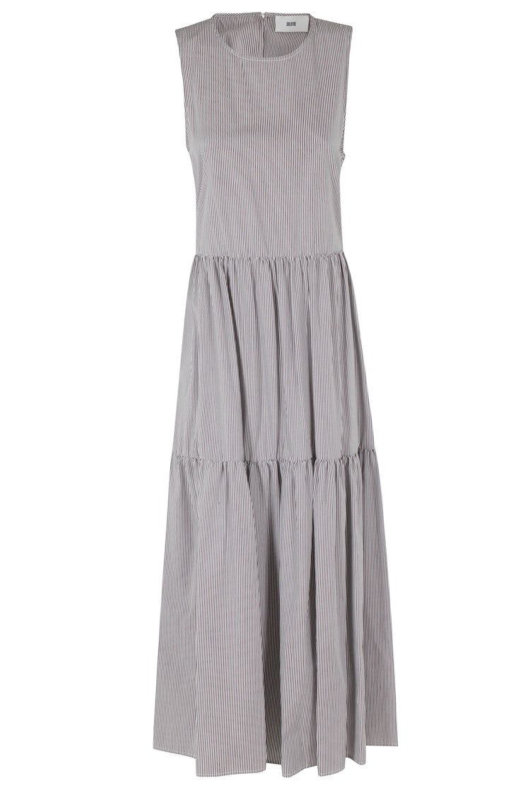 Solotre Brown/White Round-Neck Sleeveless Cotton Midi Dress