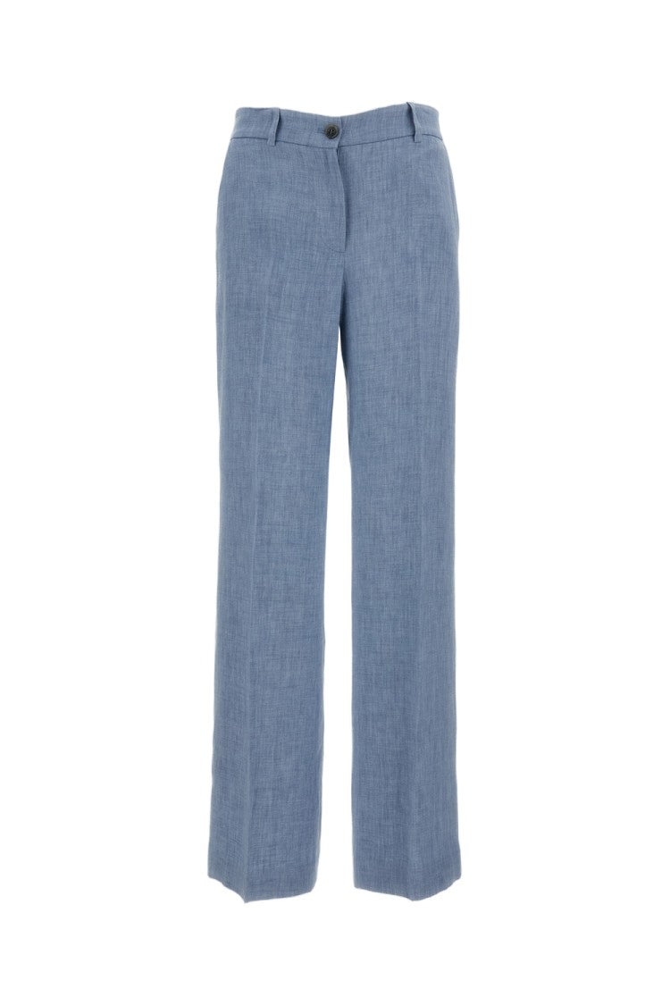 Parosh Light Blue Linen Blend Wide-Leg Trousers