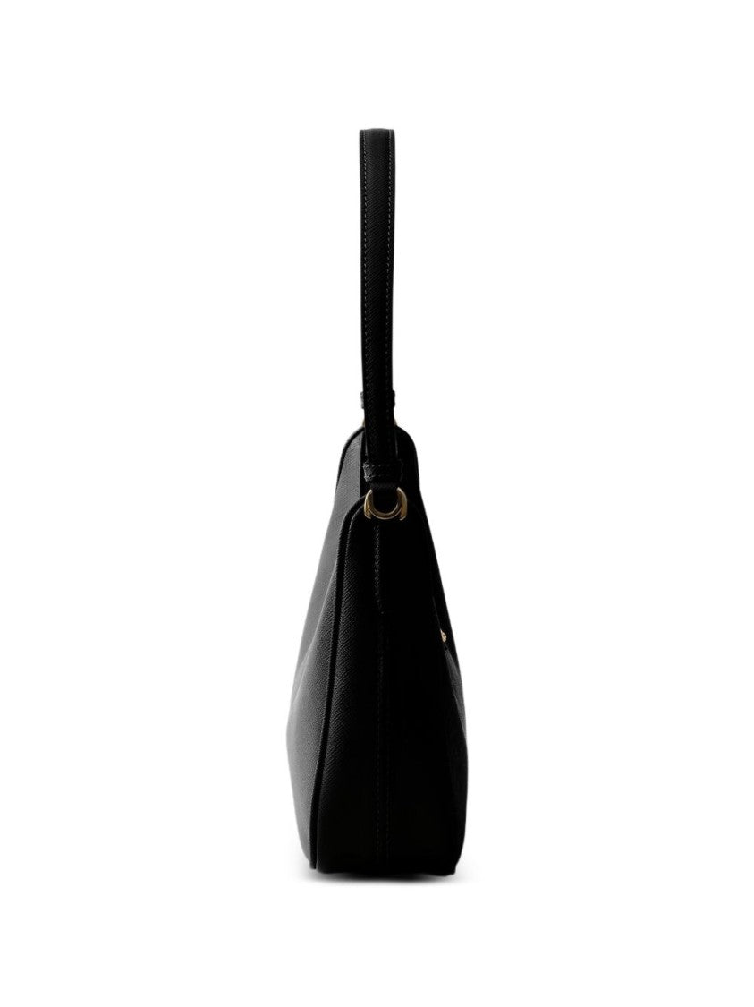 Prada Structured Black Calf Leather Handbag With Gold Accents