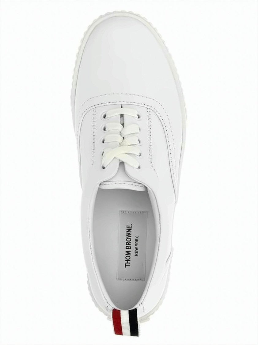 Thom Browne Low-Top Calf Leather Sneakers With Tricolor Pull Tab