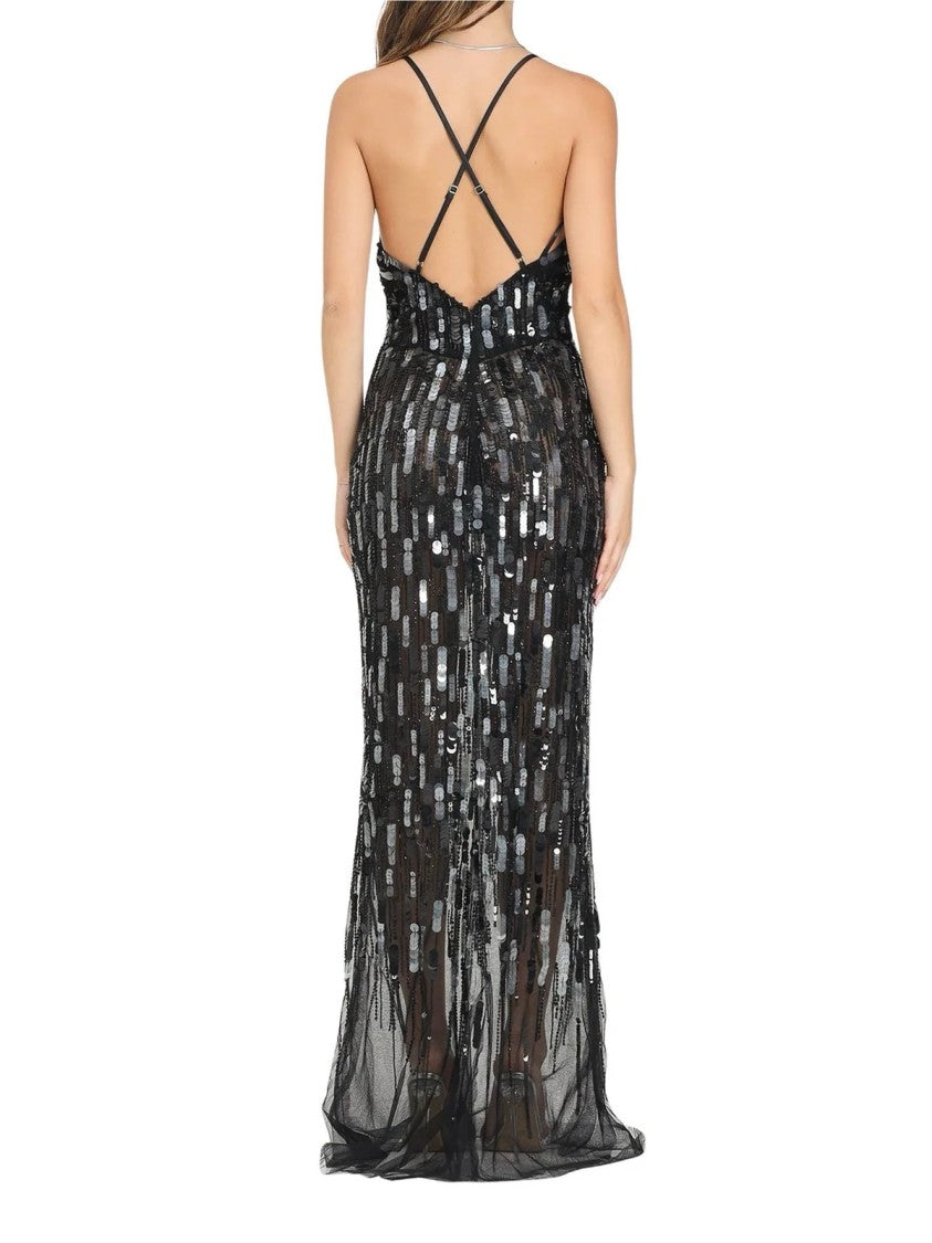 Red Carpet E. Franchi Sequin-Embellished Maxi Dress With Structured Bodice