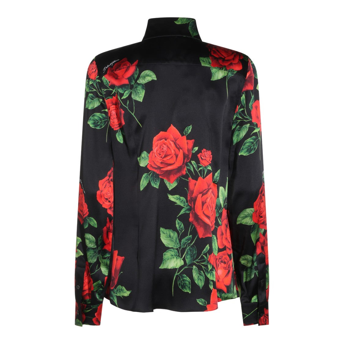 Dolce & Gabbana Black Rose Print Silk Relaxed Fit Shirt