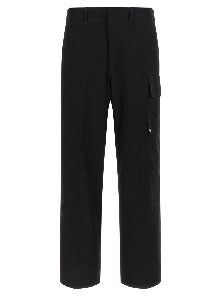 Fendi Cotton Gabardine Trousers With Maxi Side Pocket And Embossed Detail