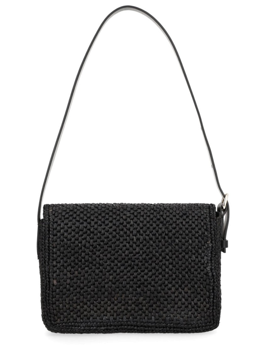 Manebi Paloma Tightly Woven Flap Raffia Shoulder Bag