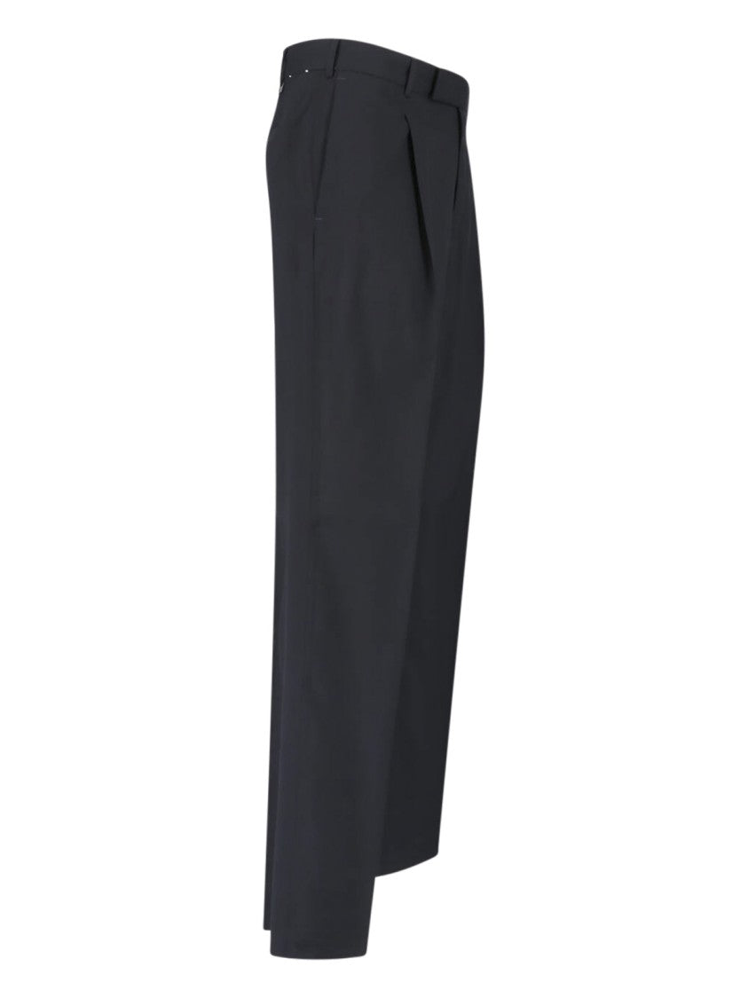 Pt Torino Black Mid-Rise Pleated Virgin Wool-Blend Formal Pants