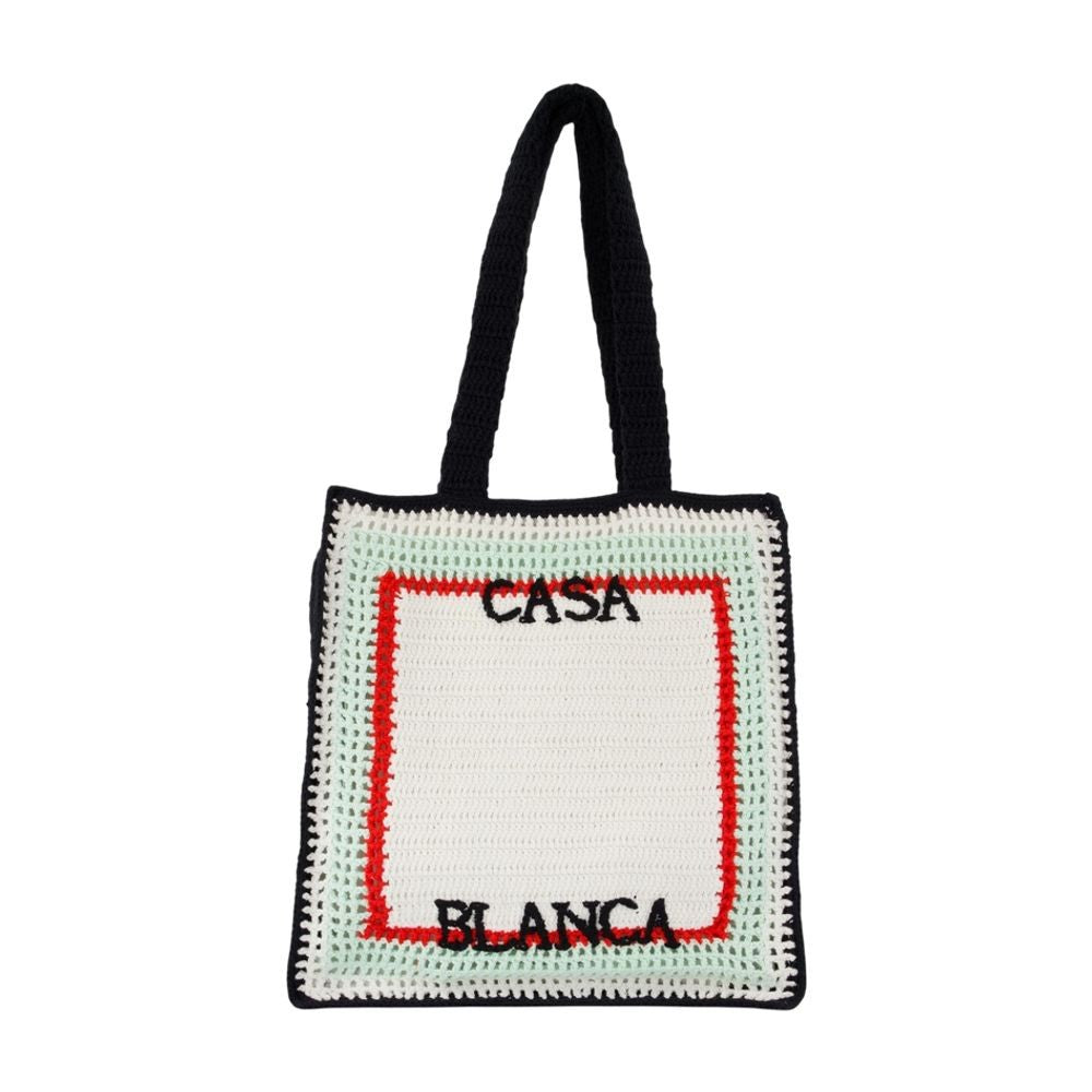 Casablanca Rectangular Crochet Shopper Bag With Prominent Text Design