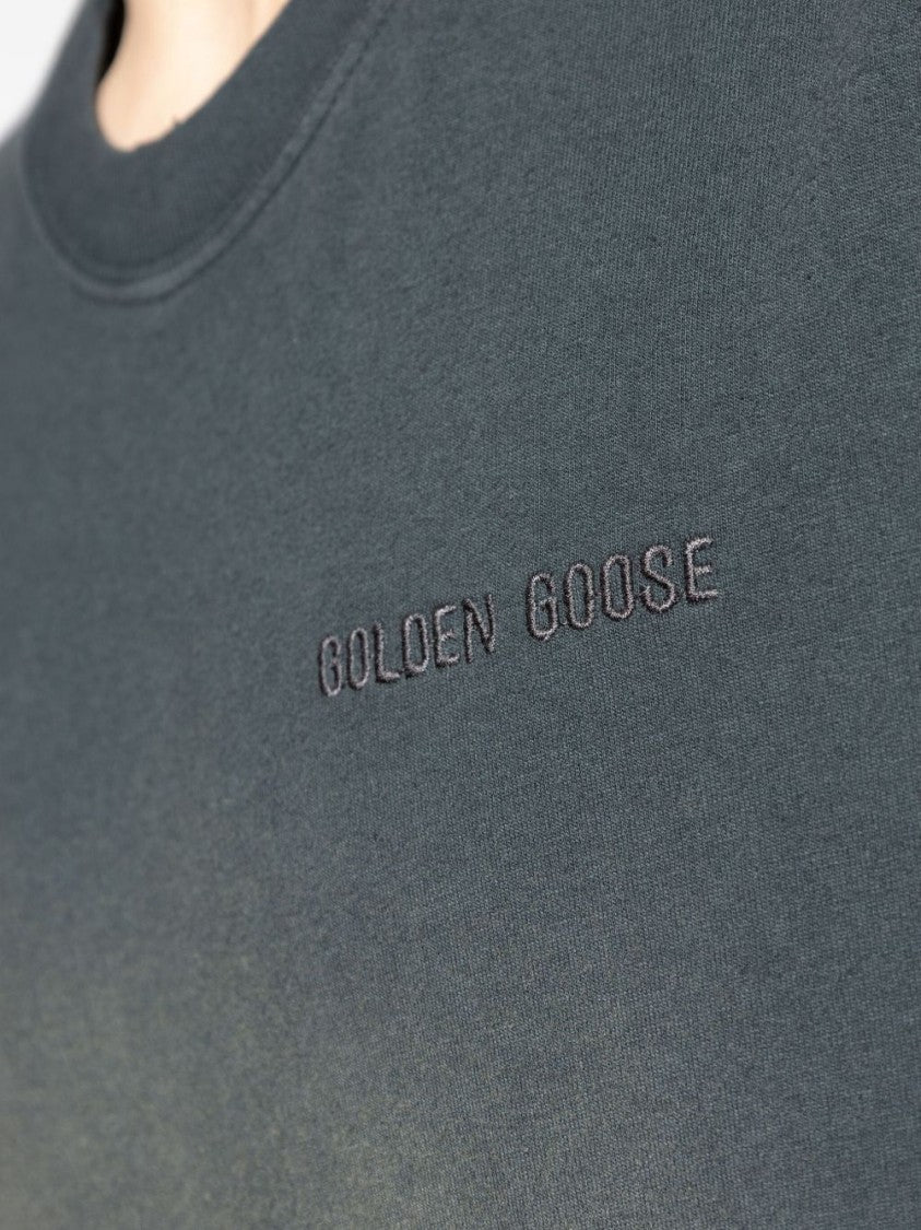 Golden Goose Black Logo Embroidery Cotton T-Shirt