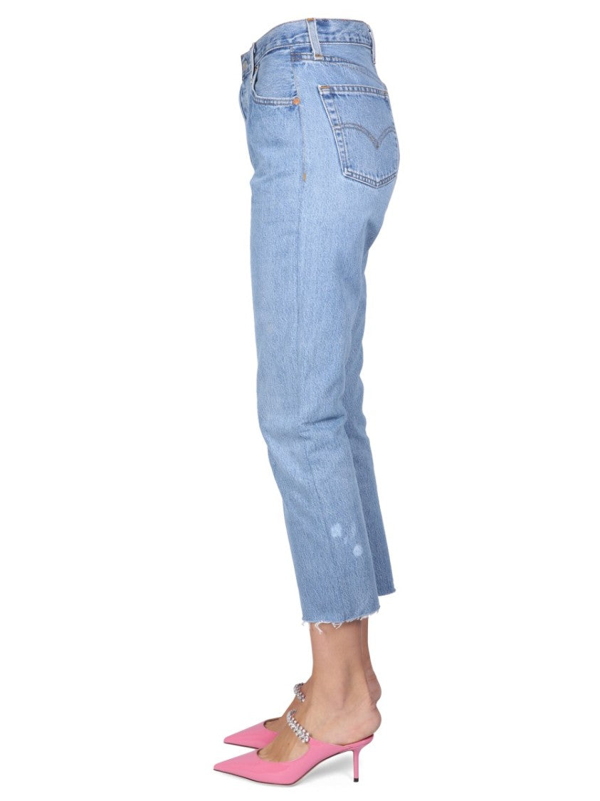 Re/Done Light Blue Cropped Straight-Leg Denim Jeans