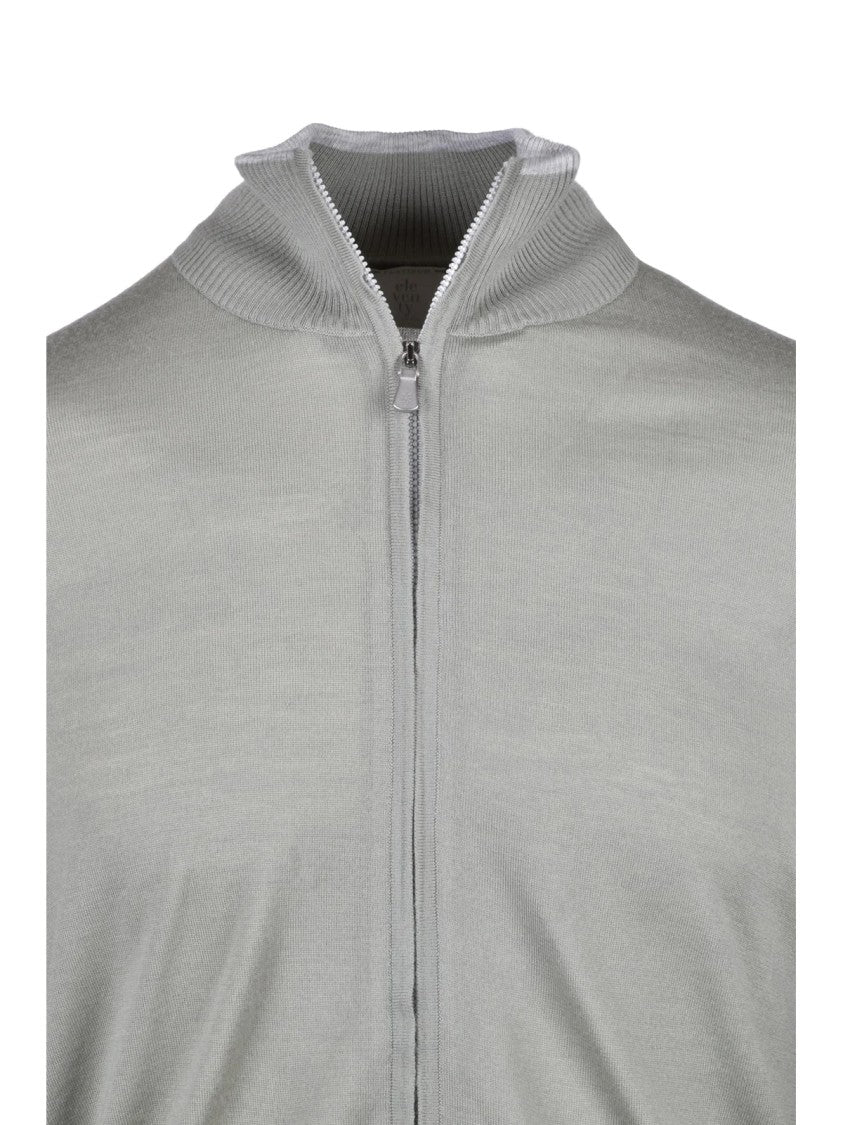 Eleventy Sage Green Men Wool Zip Cardigan