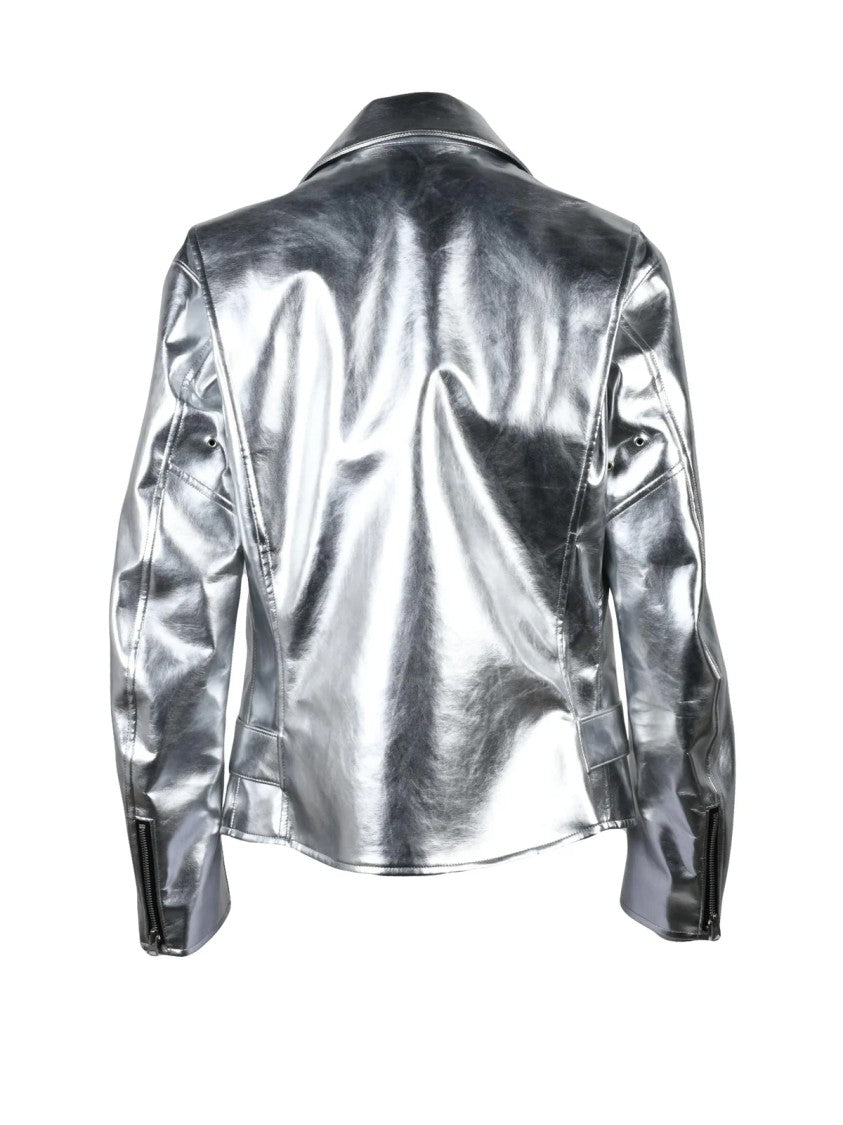Junya Watanabe Silver Metallic Faux Leather Biker Jacket