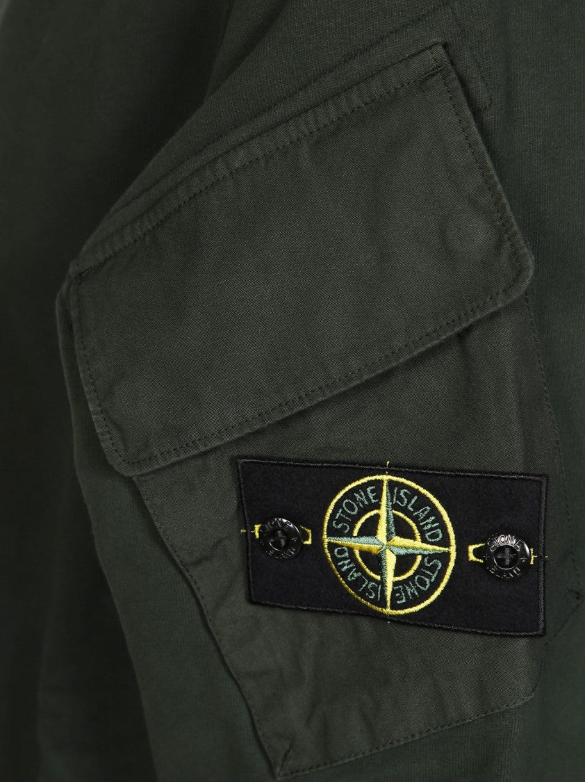 Stone Island Dark Green Crewneck Sweatshirt With Flap Pockets And Compass Logo