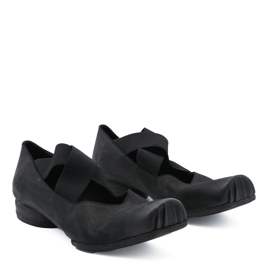 Uma Wang Matte Black Elastic Crisscross Strap Flats