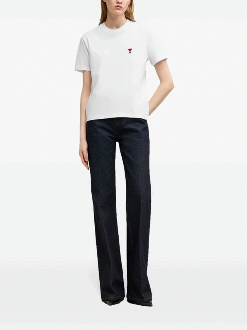 Ami Paris Minimalist Short-Sleeve T-Shirt With Embroidered Heart