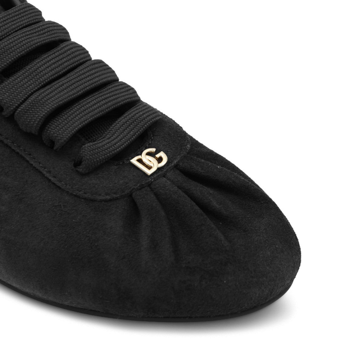 Dolce & Gabbana Black Leather Sneakers With Ruched Detailing