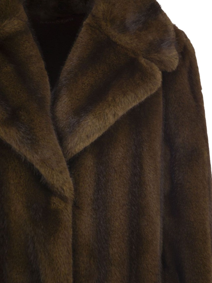 Max Mara Mstneo Plush Wide-Lapel Faux Fur Coat