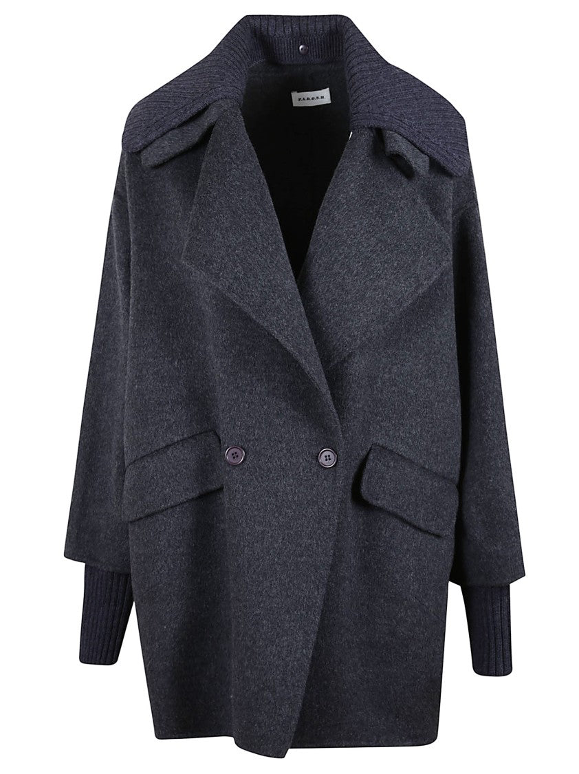 P.A.R.O.S.H. Anthracite Double-Breasted Wool Coat With Removable Collar And Cuffs