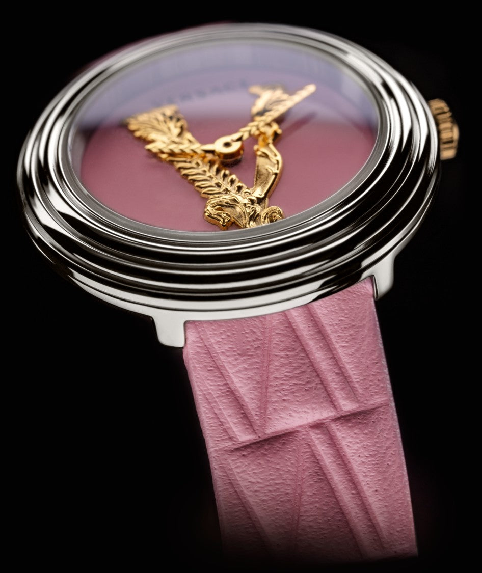 Versace 28 Mm Quartz V-Virtus Mini Watch With Pink Dial And Strap