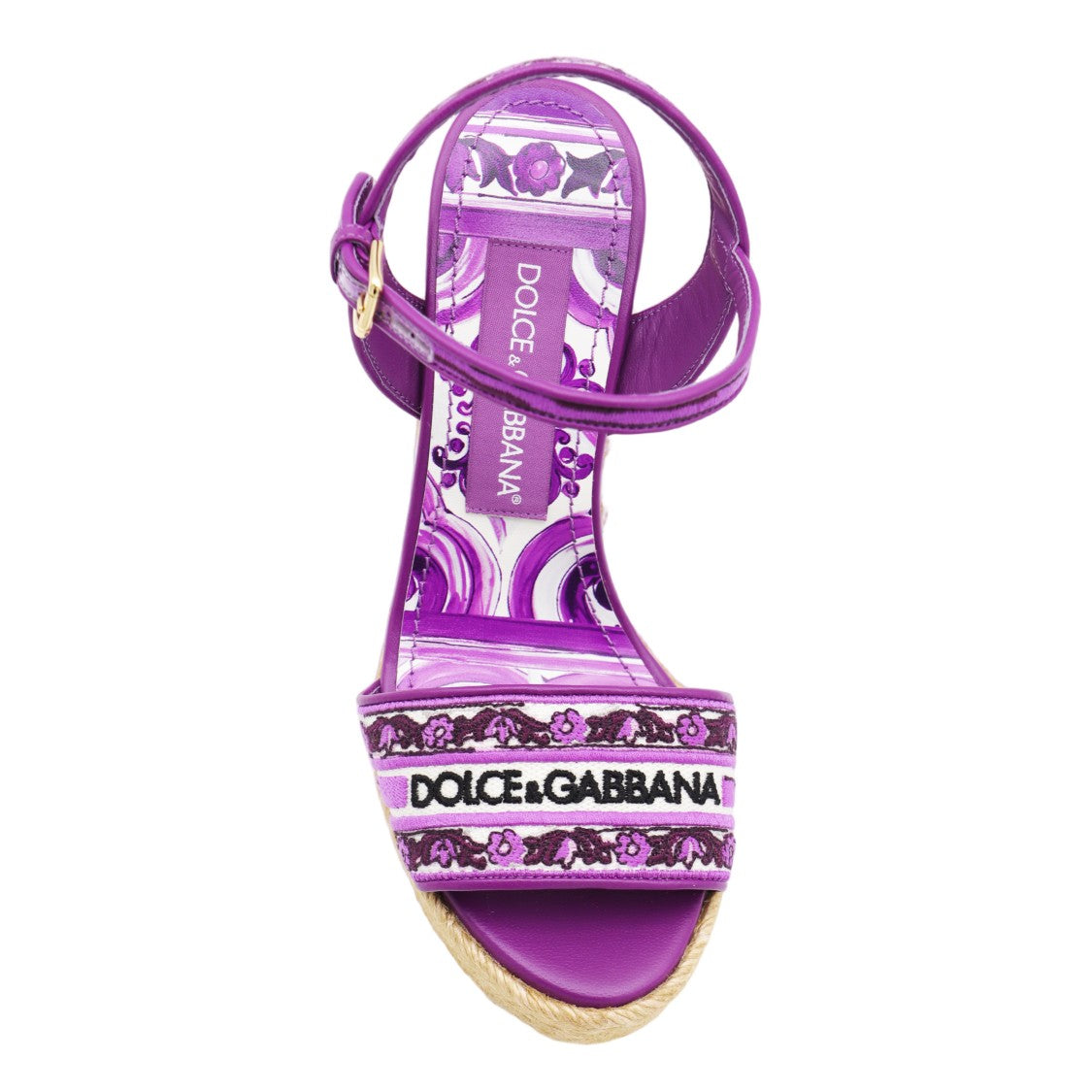 Dolce & Gabbana Embroidered Purple Wedge Sandals