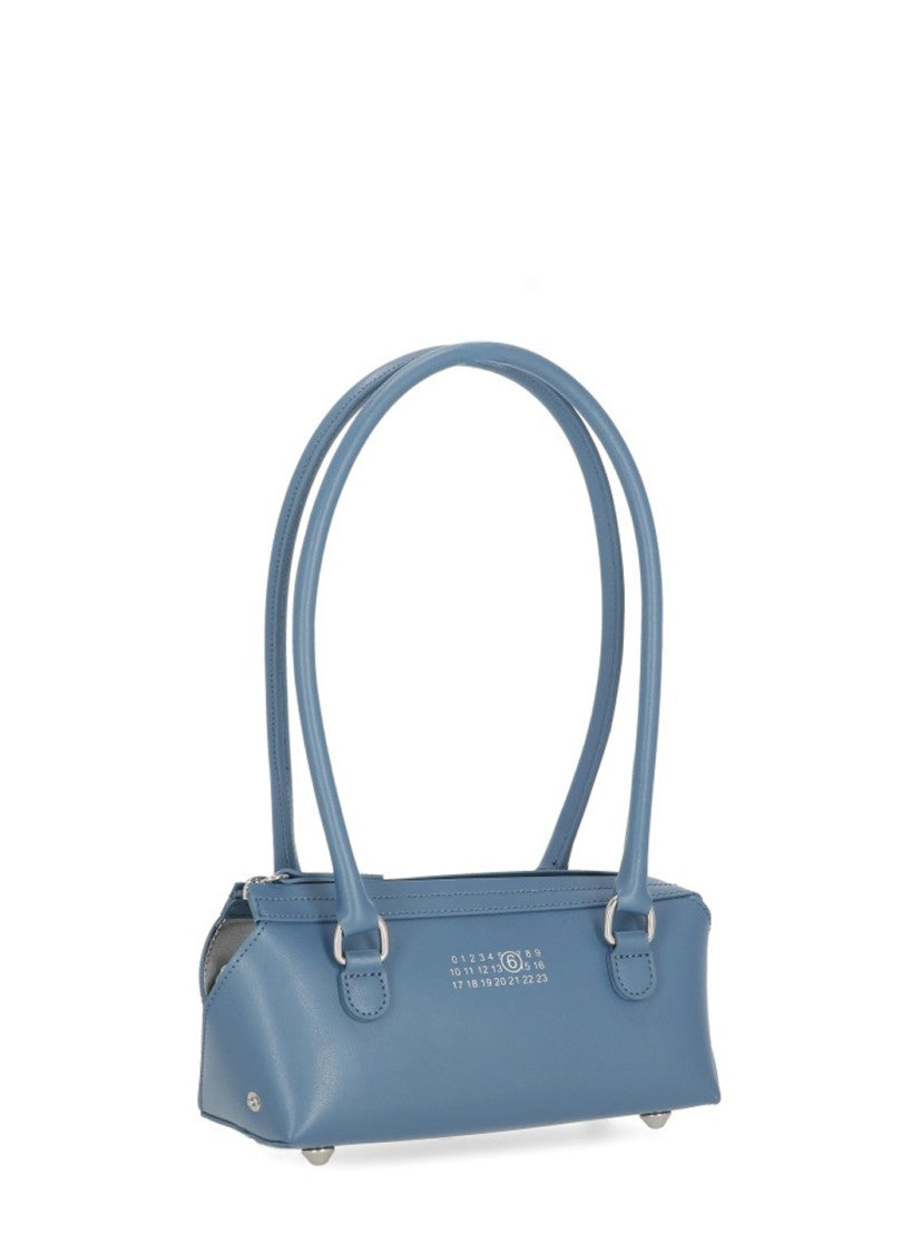 Mm6 By Maison Margiela Rectangular Light Blue Leather Mm6 Handbag With Zip Closure