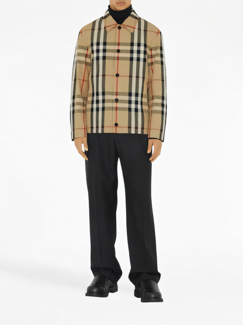 Burberry Check Pattern Jacket With Relaxed Fit And Functional Details