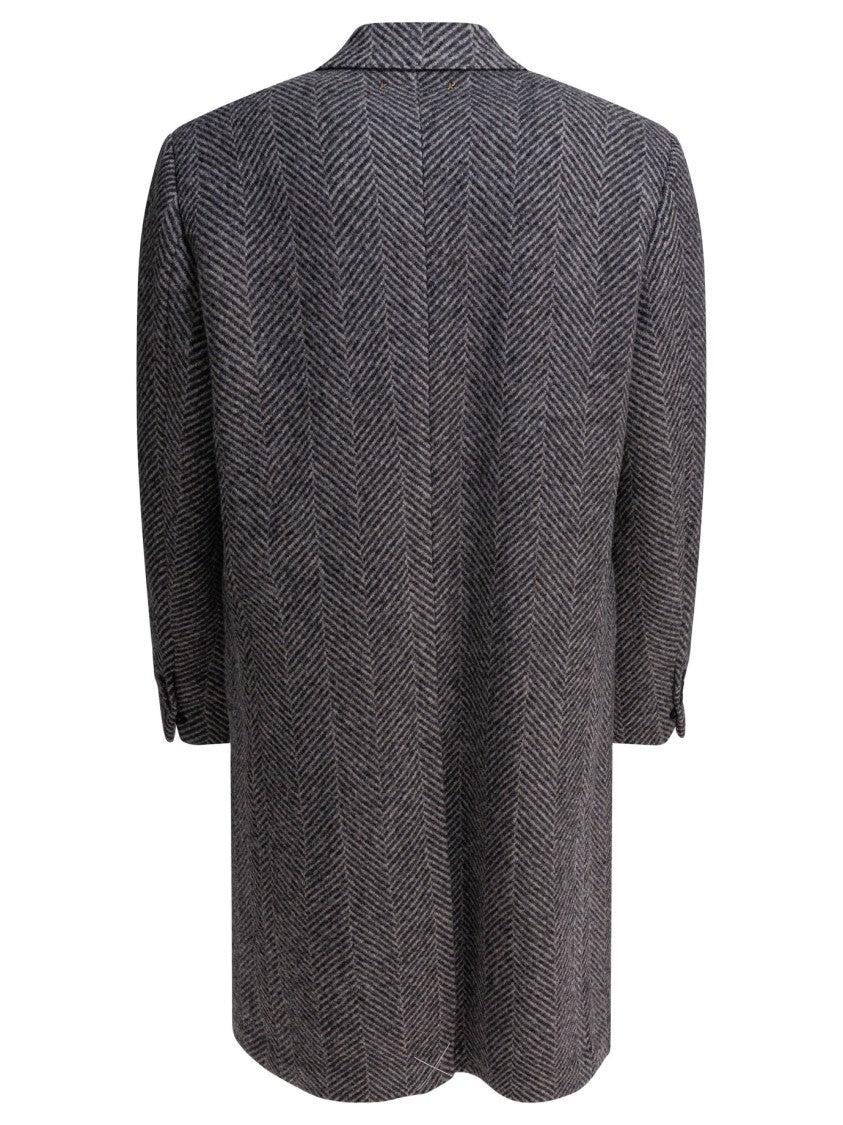 Golden Goose Single-Breasted Herringbone Coat With Notched Lapel