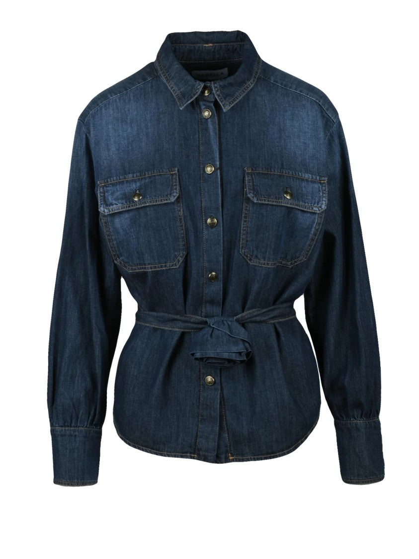 Marella Blue Wide-Fit Denim Cotton Shirt