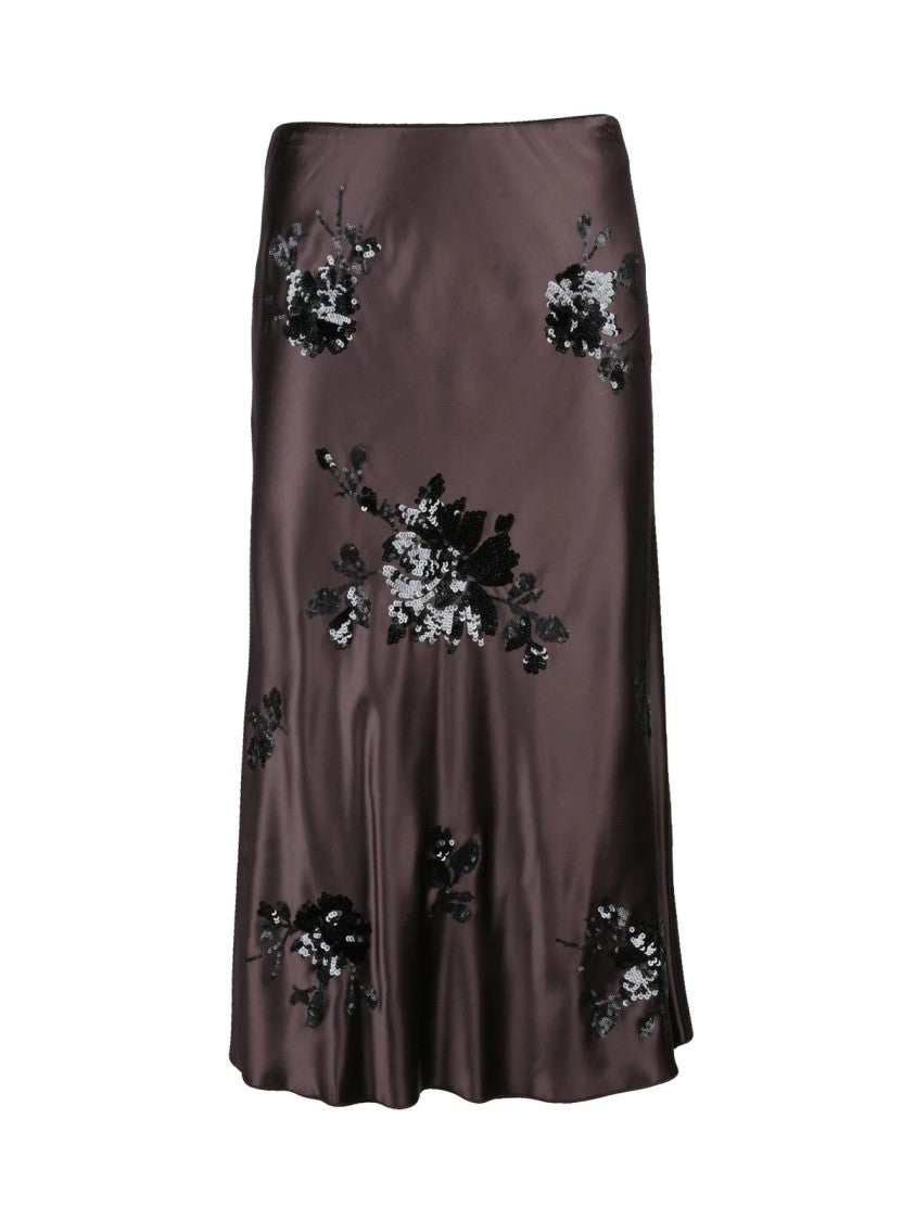 Ermanno Firenze Brown Acetate-Blend Sequined Satin Midi Skirt