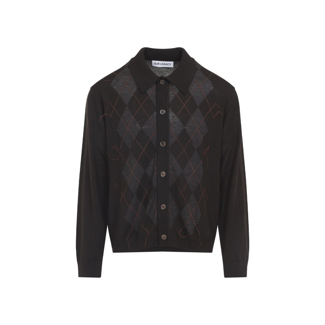 Our Legacy Argyle Grey Wool Evening Polo With Pointed Collar