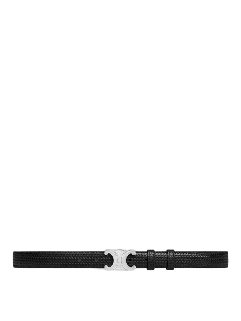 Celine Textured Leather Belt With Distinctive Silver-Toned Buckle