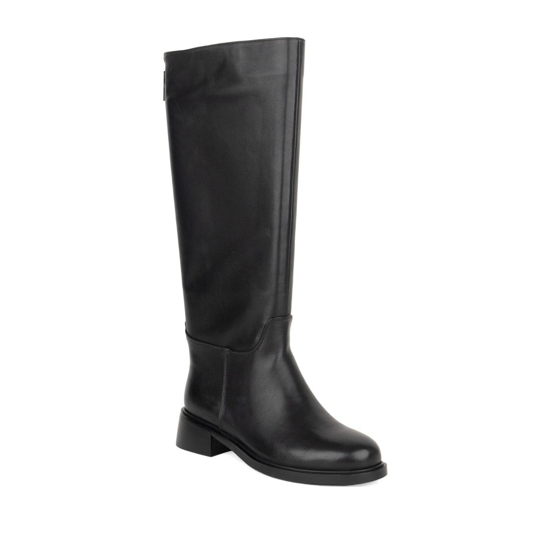 Linda Baumann Black Minimalist Low Heel Back Zipper Leather Boots