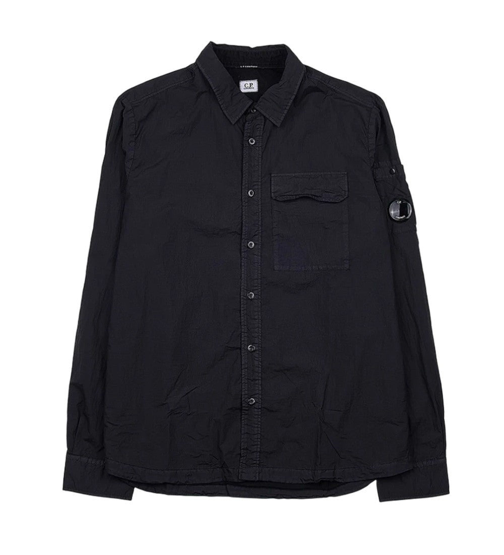 C.P. Company Minimalist Black Button-Up Jacket With Unique Lens Detail