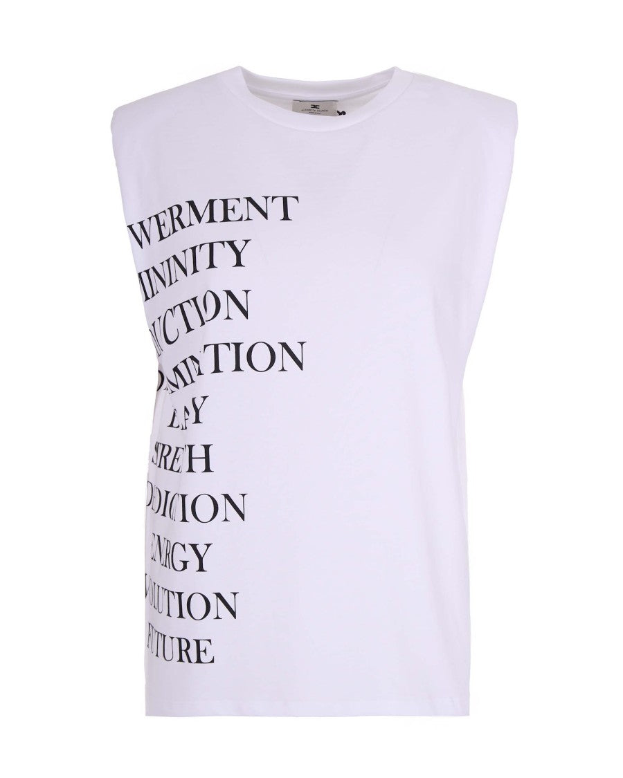 Elisabetta Franchi Structured-Sleeve Graphic Lettering T-Shirt