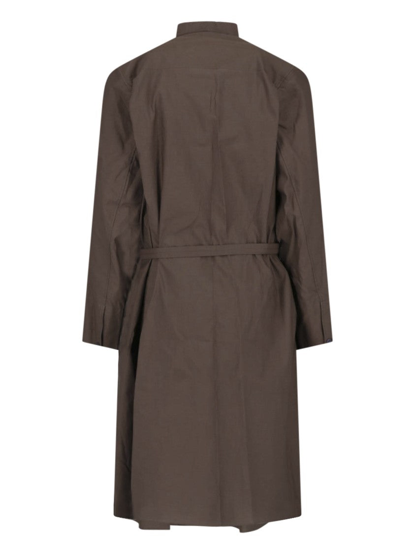 Lemaire Button-Down Belted Brown Cotton-Silk Midi Dress
