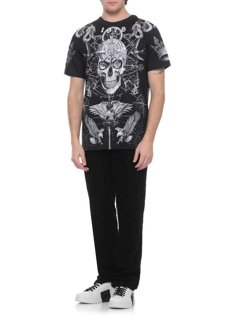 Philipp Plein Black Tattoo Print Cotton T-Shirt